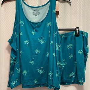 Tropical Teal Palm Print Pajama Set
